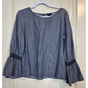 Gap Women's Long flare‎ sleeve chambray lyocell blouse sz M GUC fairy boho